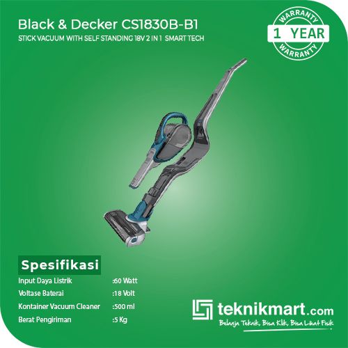 BLACK & DECKER CS1830B Stick Vacuum 18V Smart Tech Cordless Lithium-Ion 2  in 1