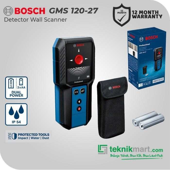 BOSCH GMS 120-27 MULTI FUNCTION WALL DETECTOR IP54 FOR LOGAM, KAYU, KABEL