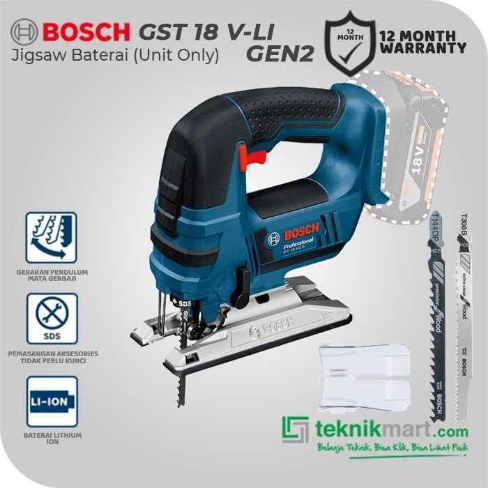 BOSCH GST 18 V-LI GEN2 CORDLESS JIGSAW 18VOLT 23 MM 2700 SPM (UNIT ONLY)