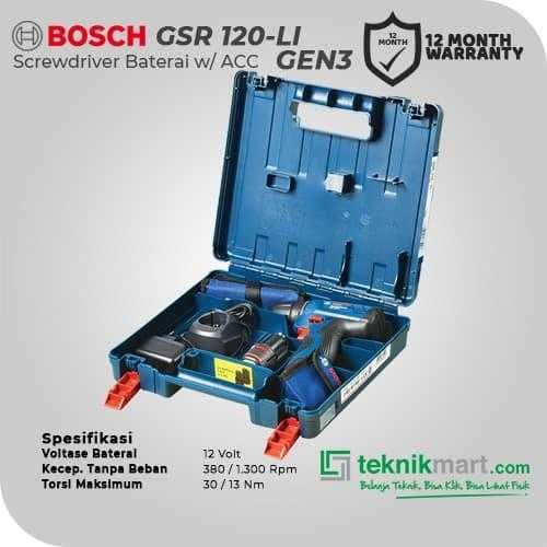 BOSCH GSR 120-LI GEN3 CORDLESS DRILL DRIVER WITH ACC 12VOLT 2.0AH 0-1300RPM (2X BATT 2.0AH, 1X CHARGER, ACC KIT) - Image 2