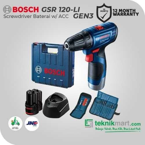 BOSCH GSR 120-LI GEN3 CORDLESS DRILL DRIVER WITH ACC 12VOLT 2.0AH 0-1300RPM (2X BATT 2.0AH, 1X CHARGER, ACC KIT) - Image 3