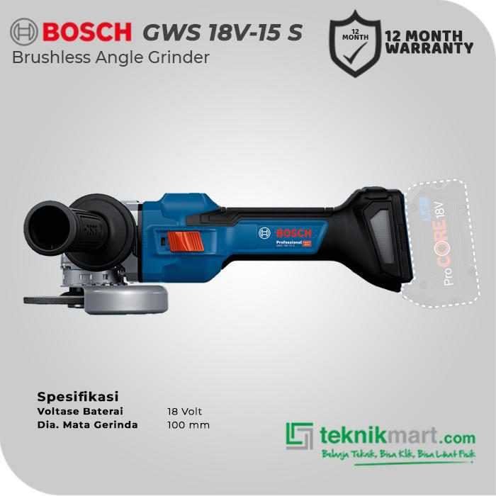 BOSCH GWS 18V-15 S BRUSHLESS ANGLE GRINDER 18V 100MM (UNIT ONLY) - Image 2
