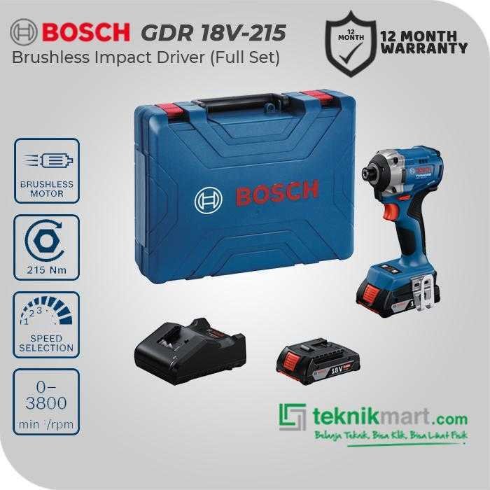 BOSCH GDR 18V-215 BRUSHLESS IMPACT DRIVER 18VOLT 215NM (2X BATT, 1X CHARGER, CASE)