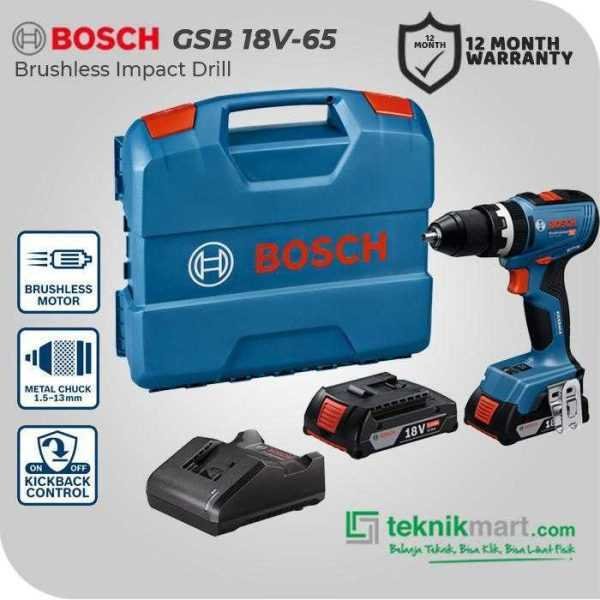 BOSCH GSB 18V-65 BRUSHLESS IMPACT DRILL 18VOLT 13MM (2X BATT, 1X CHARGER, 1X CASE)