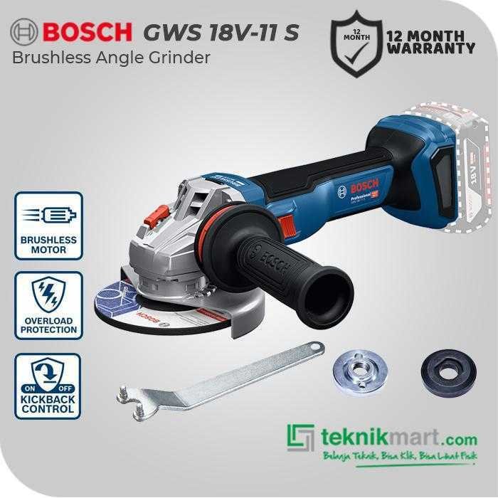 BOSCH GWS 18V-11 S BRUSHLESS ANGLE GRINDER 18V 100MM (UNIT ONLY)