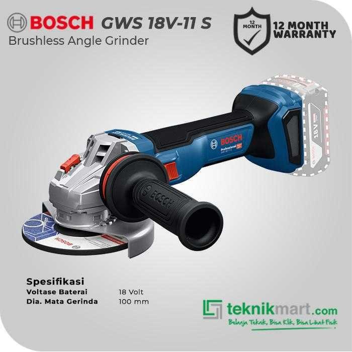 BOSCH GWS 18V-11 S BRUSHLESS ANGLE GRINDER 18V 100MM (UNIT ONLY) - Image 2