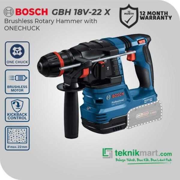 BOSCH GBH 18V-22 X BRUSHLESS ROTARY HAMMER WITH ONE CHUCK 18VOLT 22MM (UNIT ONLY)