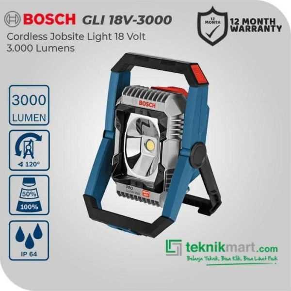 BOSCH GLI 18V-3000 CORDLESS JOBSITE LIGHT 18V 3.000LUMENS (UNIT ONLY)