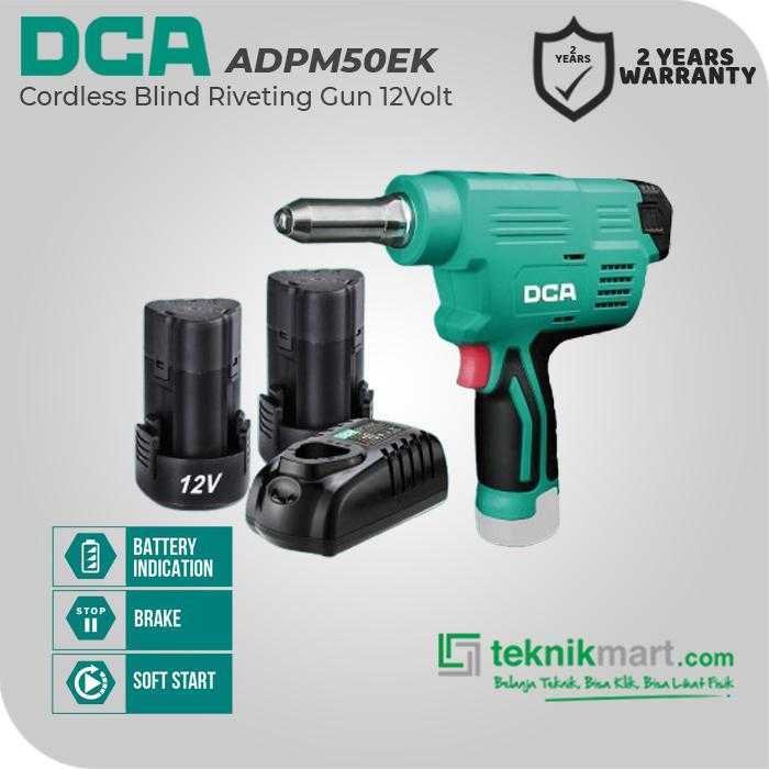 DCA ADPM50EK CORDLESS BLIND RIVETING GUN 12VOLT 50MM (2X BATT 2.0AH, 1X CHARGER)