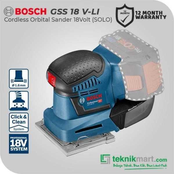 BOSCH GSS 18 V-LI CORDLESS ORBITAL SANDER 18VOLT 1.6MM 22000OPM (UNIT ONLY)
