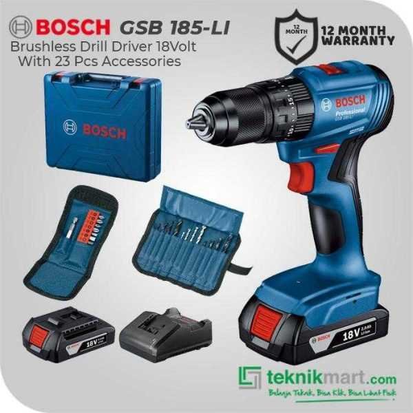 BOSCH GSB 185-LI BRUSHLESS IMPACT DRILL 18VOLT 0-500/1900RPM (2X GBA 18V 2.0Ah, 1X GAL 18V-20, 23X ACC, 1X CASE)