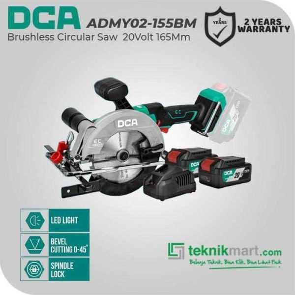 DCA ADMY02-155BM BRUSHLESS CIRCULAR SAW 20V 165MM (2X BATT 4.0AH, 1X CHARGER)