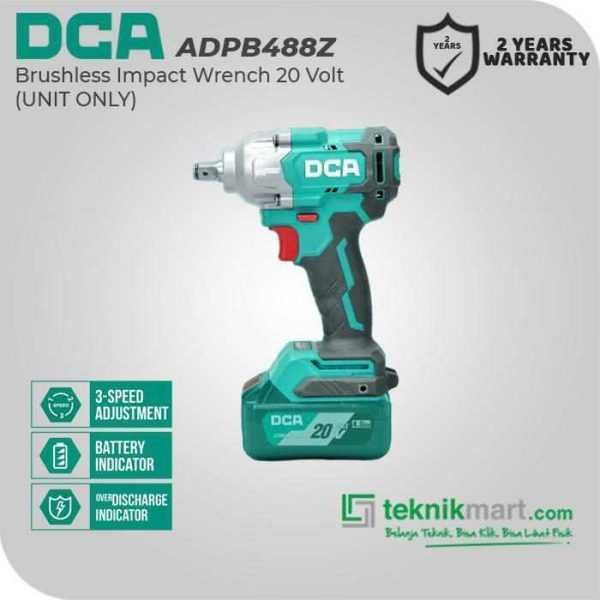 DCA ADPB488Z BRUSHLESS IMPACT WRENCH 20VOLT SQ 1/2" 488NM (UNIT ONLY)