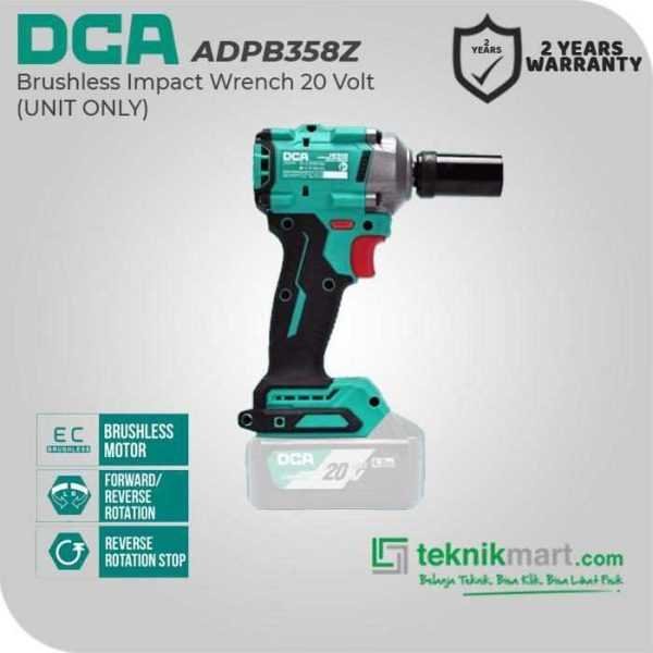 DCA ADPB358Z BRUSHLESS IMPACT WRENCH 20V SQ 1/2" 358NM (UNIT ONLY)