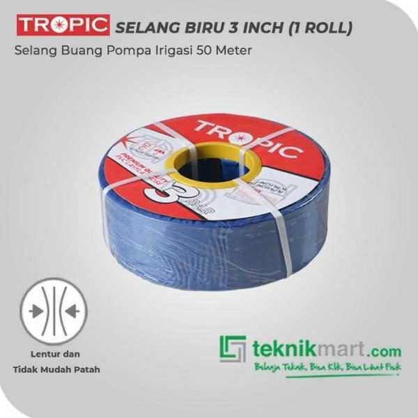 TROPIC SELANG BUANG WARNA BIRU 3" 3 BAR 1ROL @50 MTR