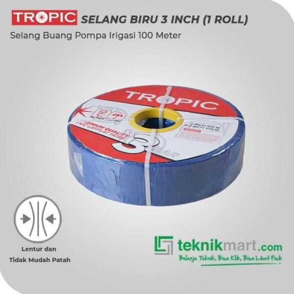 TROPIC SELANG BUANG WARNA BIRU 3" 3 BAR 1ROL @100 MTR