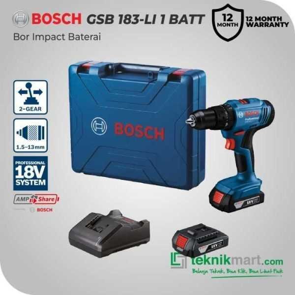 BOSCH GSB 183-LI CORDLESS IMPACT DRILL 18VOLT (2X BATT 2.0AH, 1X CHARGER GAL 18V-20)