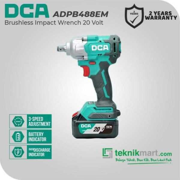 DCA ADPB488EM BRUSHLESS IMPACT WRENCH 20VOLT SQ 1/2" 488NM (2X BATT, 1X CHARGER, CASE)