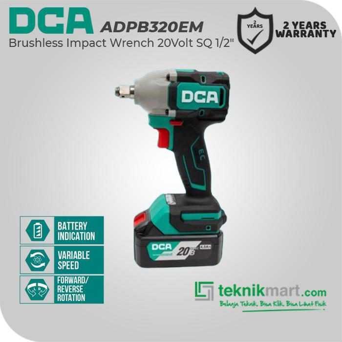 DCA ADPB320EM BRUSHLESS IMPACT WRENCH 20VOLT SQ 1/2" 320NM (2X BATT 4.0AH, 1X CHARGER, 1X CASE)