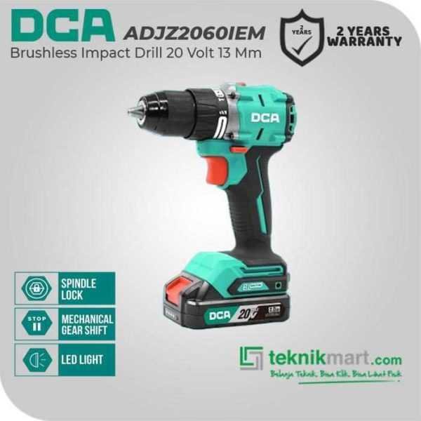 DCA ADJZ2060IEM BRUSHLESS IMPACT DRILL 20VOLT 13MM (2X BATT, 1X CHARGER, CASE)