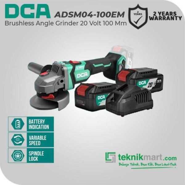 DCA ADSM04-100EM BRUSHLESS ANGLE GRINDER 20VOLT 100MM (2X BATT 4.0AH, 1X CHARGER)