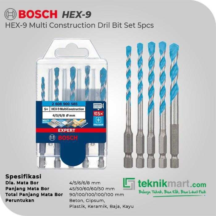 BOSCH HEX-9 MULTI CONSTRUCTION DRIL BITS SET 5PCS (4, 5, 6, 6, 8 MM) - (SHANK HEXAGON) - Image 2