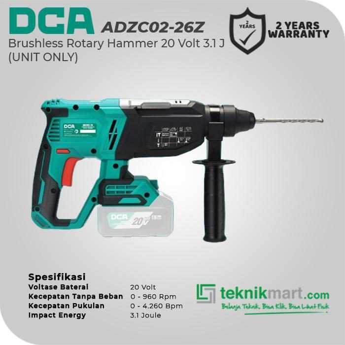 DCA ADZC02-26Z BRUSHLESS ROTARY HAMMER 20VOLT (UNIT ONLY) - Image 2