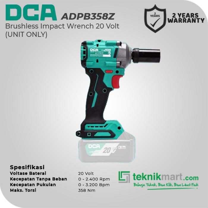 DCA ADPB358Z BRUSHLESS IMPACT WRENCH 20V SQ 1/2" 358NM (UNIT ONLY) - Image 2