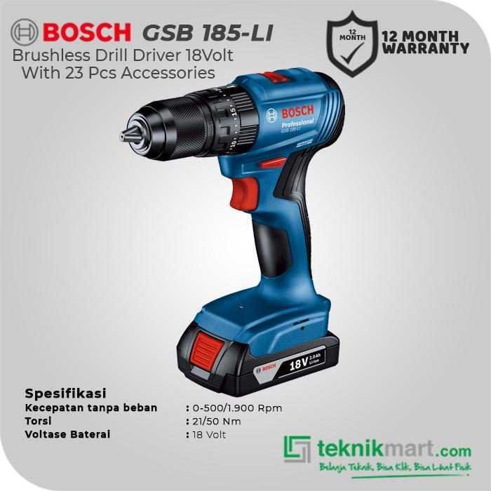 BOSCH GSB 185-LI BRUSHLESS IMPACT DRILL 18VOLT 0-500/1900RPM (2X GBA 18V 2.0Ah, 1X GAL 18V-20, 23X ACC, 1X CASE) - Image 3