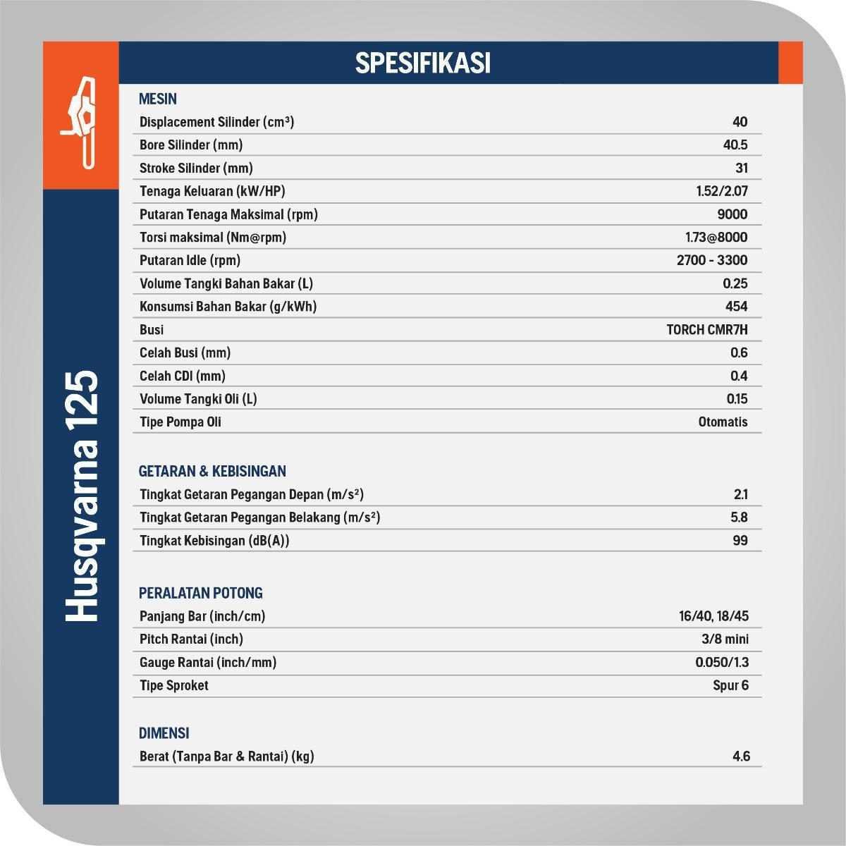 HUSQVARNA 125 - 18" CHAINSAW W/H37 CHAIN - Image 4