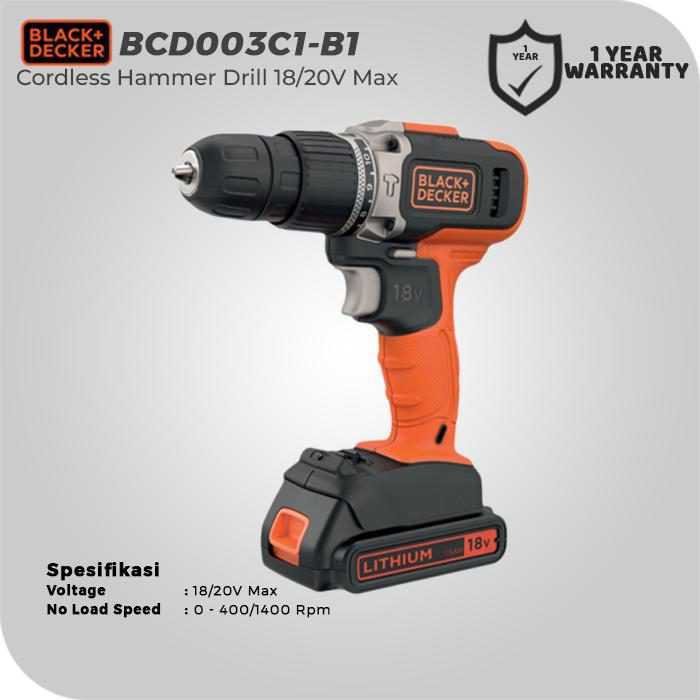 BLACK AND DECKER BCD003C1 CORDLESS HAMMER DRILL 18VOLT - Image 3