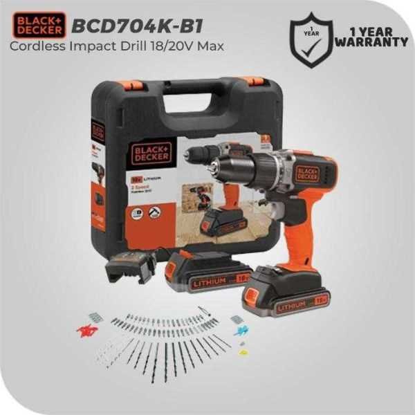 BLACK AND DECKER BCD704K CORDLESS IMPACT DRILL 20VOLT WITH 100 ACC