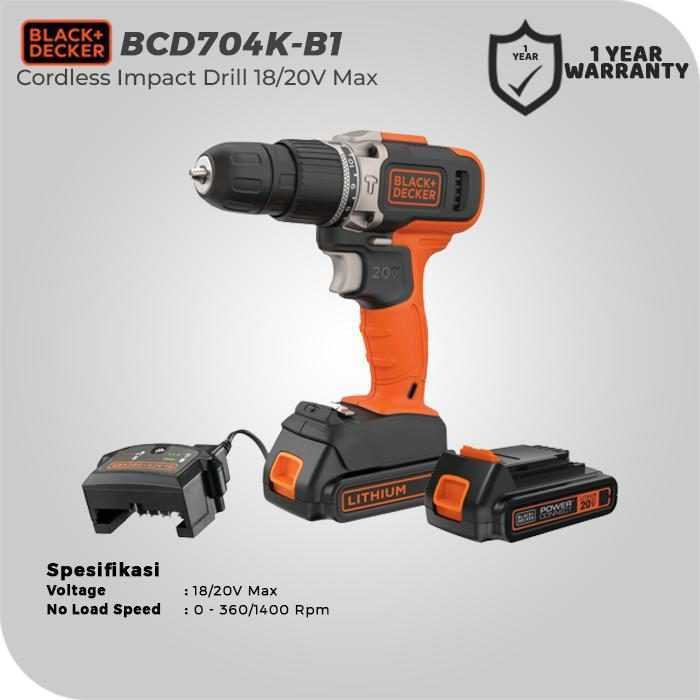 BLACK AND DECKER BCD704K CORDLESS IMPACT DRILL 20VOLT WITH 100 ACC - Image 2