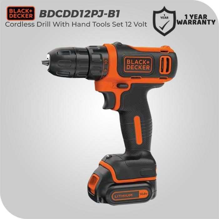 BLACK AND DECKER BDCDD12PJ CORDLESS DRILL DRIVER WITH ACCESSORIES 10.8VOLT NEW GENERATION
