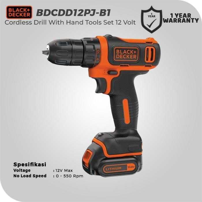 BLACK AND DECKER BDCDD12PJ CORDLESS DRILL DRIVER WITH ACCESSORIES 10.8VOLT NEW GENERATION - Image 2