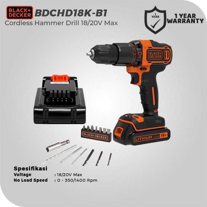 BLACK AND DECKER BDCHD18K HAMMER DRILL LITHIUM 1 BATTERY KIT BOX - Image 2