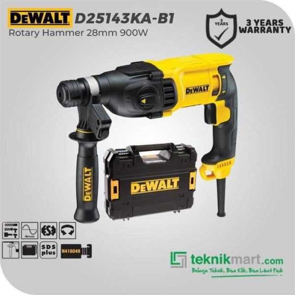 DEWALT D25143KA ROTARY HAMMER SDS PLUS 900WATT 28MM 3MODE WITH DRILL BIT