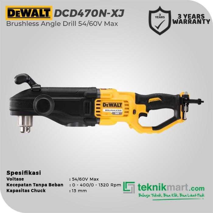 DEWALT DCD470N BRUSHLESS ANGLE DRILL 54V 0-400/1.320 RPM 13 MM (UNIT ONLY) - Image 2