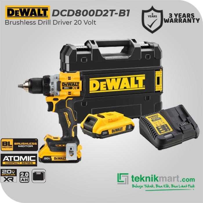 DEWALT DCD800D2T BRUSHLESS DRILL DRIVER 20VOLT 2.0AH