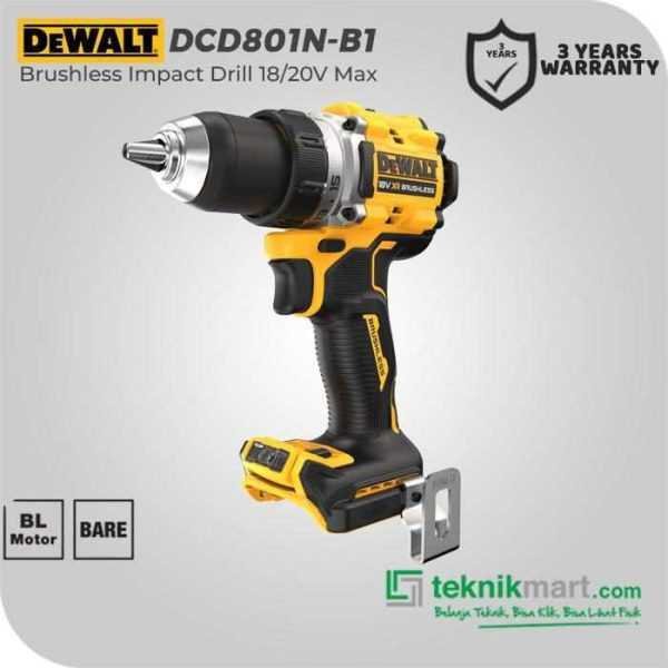 DEWALT DCD801N BRUSHLESS IMPACT DRILL 20V 13MM (UNIT ONLY)