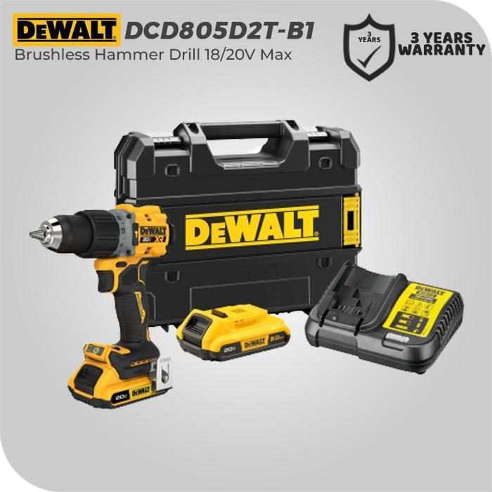 DEWALT DCD805D2T BRUSHLESS HAMMER DRILL COMPACT PREMIUM 18/20V 2.0 AH XR LI-ION