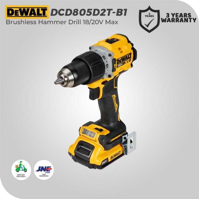DEWALT DCD805D2T BRUSHLESS HAMMER DRILL COMPACT PREMIUM 18/20V 2.0 AH XR LI-ION - Image 3