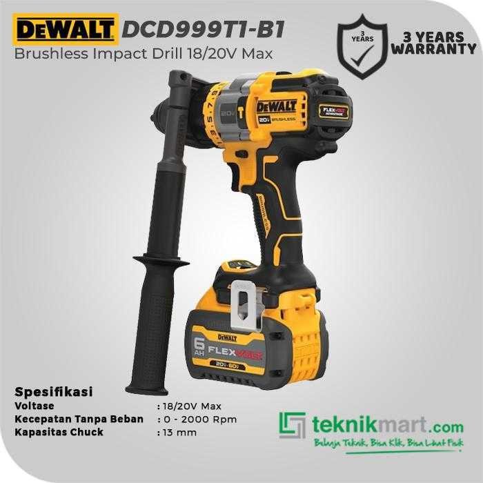 DEWALT DCD999T1 BRUSHLESS IMPACT DRILL 20V 13MM (1X BATTERY 6.0AH, 1X CHARGER, 1X TAS ALAT) - Image 2