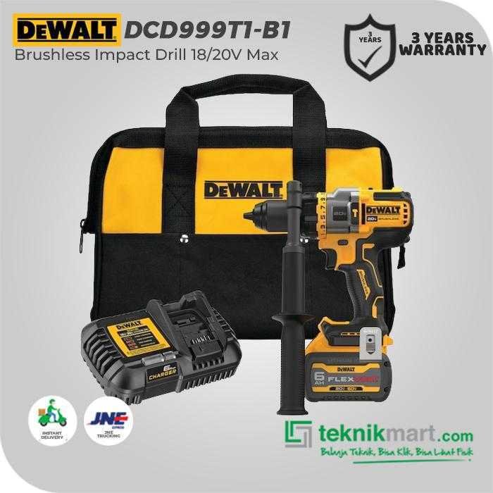 DEWALT DCD999T1 BRUSHLESS IMPACT DRILL 20V 13MM (1X BATTERY 6.0AH, 1X CHARGER, 1X TAS ALAT) - Image 3