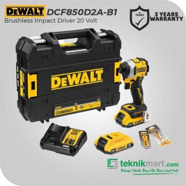DEWALT DCF850D2A BRUSHLESS COMPACT IMPACT DRIVER 20V MAX (2X 2.0AH, 1X CHARGER, 1X KOTAK ALAT, 2X BIT)