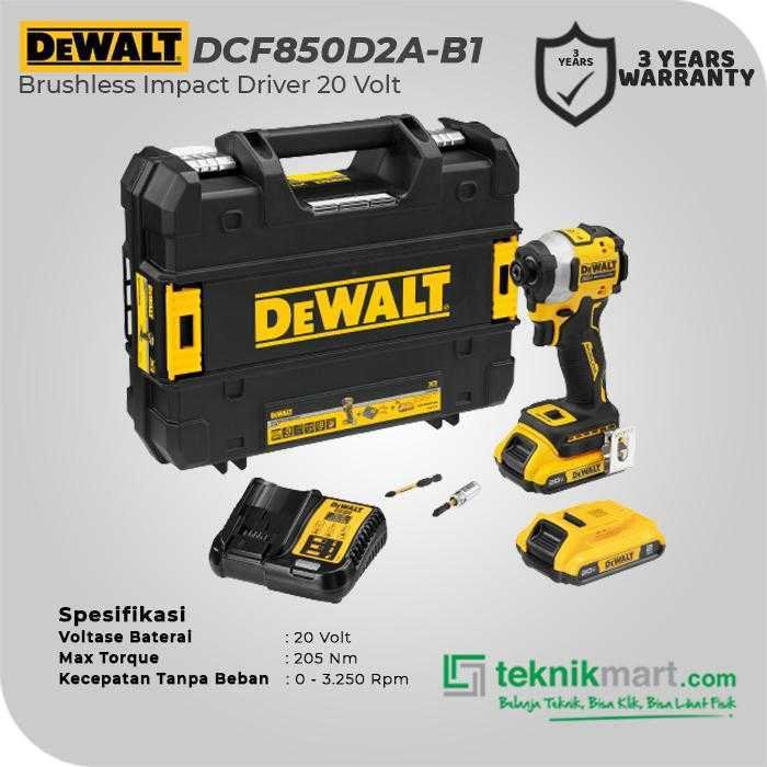 DEWALT DCF850D2A BRUSHLESS COMPACT IMPACT DRIVER 20V MAX (2X 2.0AH, 1X CHARGER, 1X KOTAK ALAT, 2X BIT) - Image 2