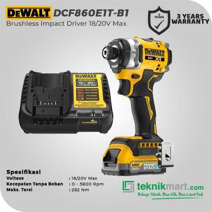 DEWALT DCF860E1T BRUSHLESS IMPACT DRIVER KIT 20V 282NM (1X BATTERY 1.7AH, 1X CHARGER, 1X KOTAK ALAT) - Image 2