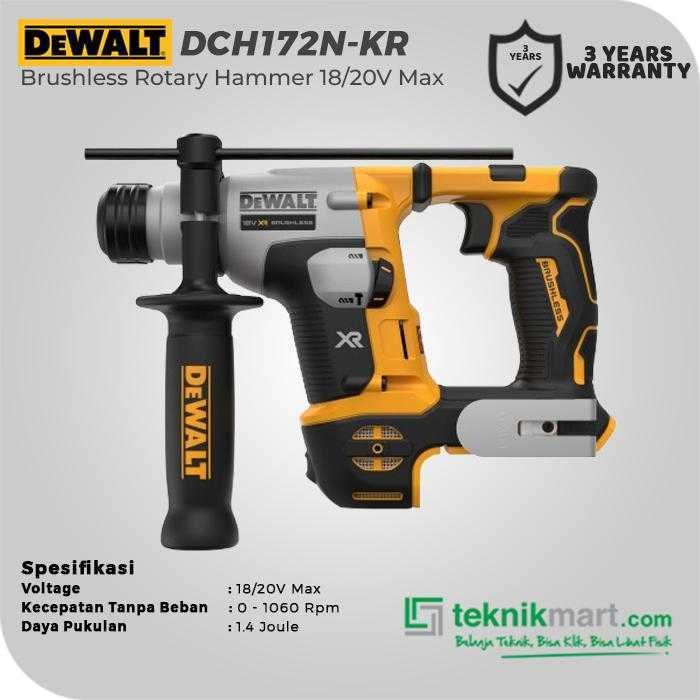 DEWALT DCH172N BRUSHLESS ROTARY HAMMER SDS PLUS 20V MAX 1.4 JOULE 16MM (UNIT ONLY) - Image 2