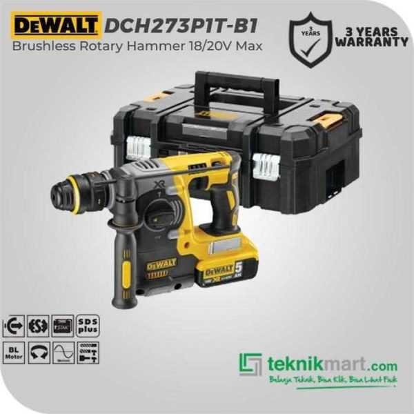 DEWALT DCH273P1T BRUSHLESS ROTARY HAMMER SDS PLUS 20V MAX 26MM 3 MODE 5.0AH XR LI-ION