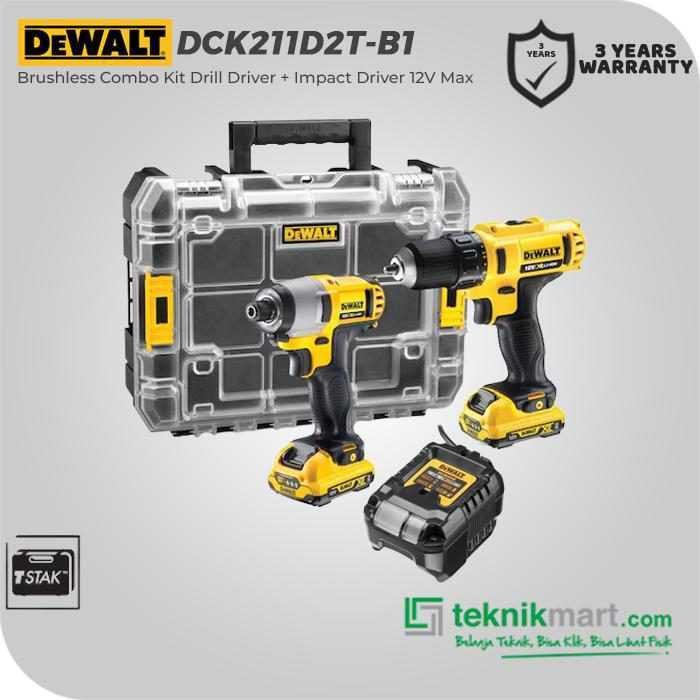 DEWALT DCK211D2T BRUSHLESS COMBO KIT DRILL DRIVER + IMPACT DRIVER 12V MAX (DRILL DRIVER DCD710 + IMPACT DRIVER DCF815)